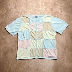 BFA Classics Vintage Color Block Cardigan Top Patchwork Button Up Multicolor 90s